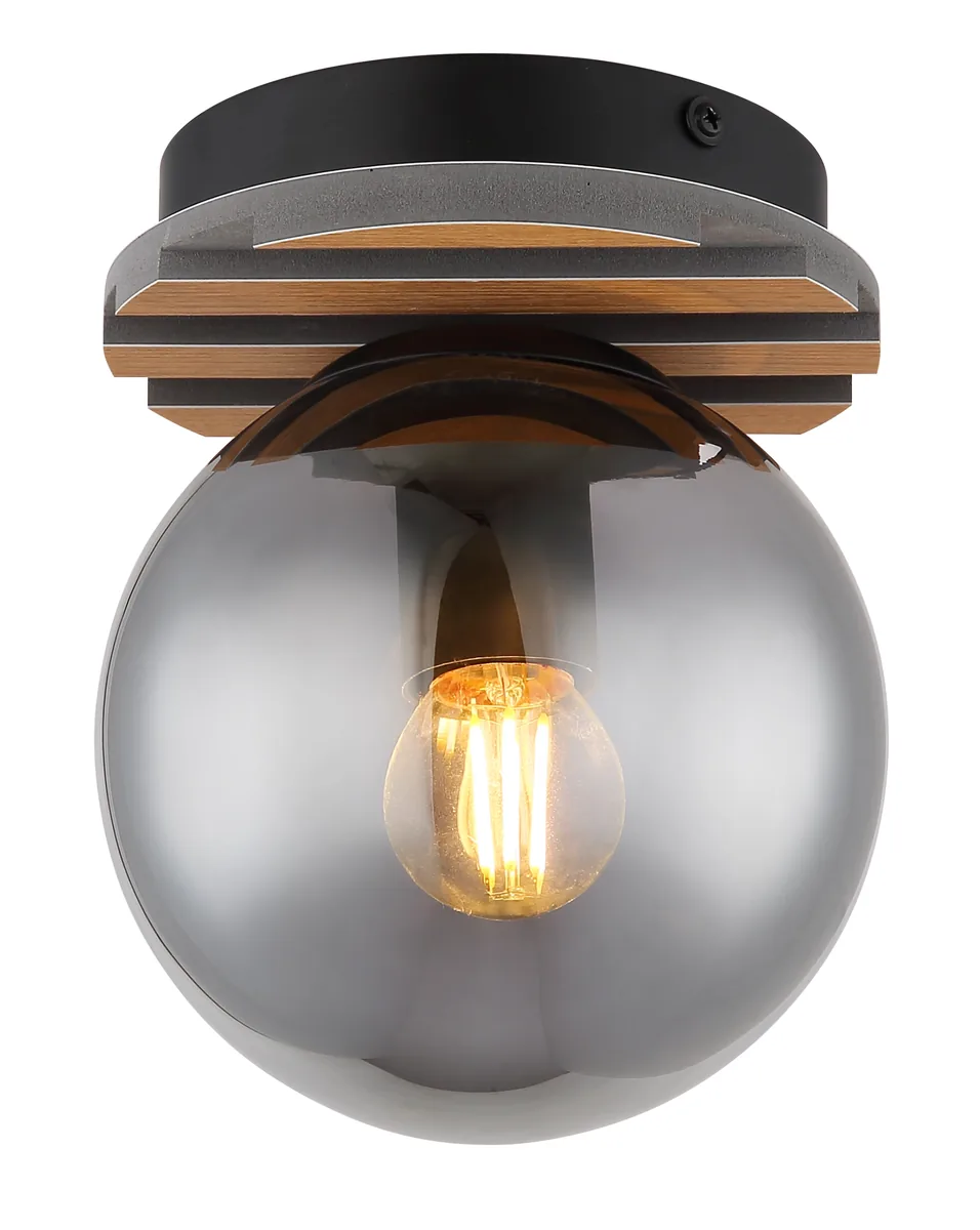 Globo PARSONS ceiling light - metal black matt - glass ball smoke colored
