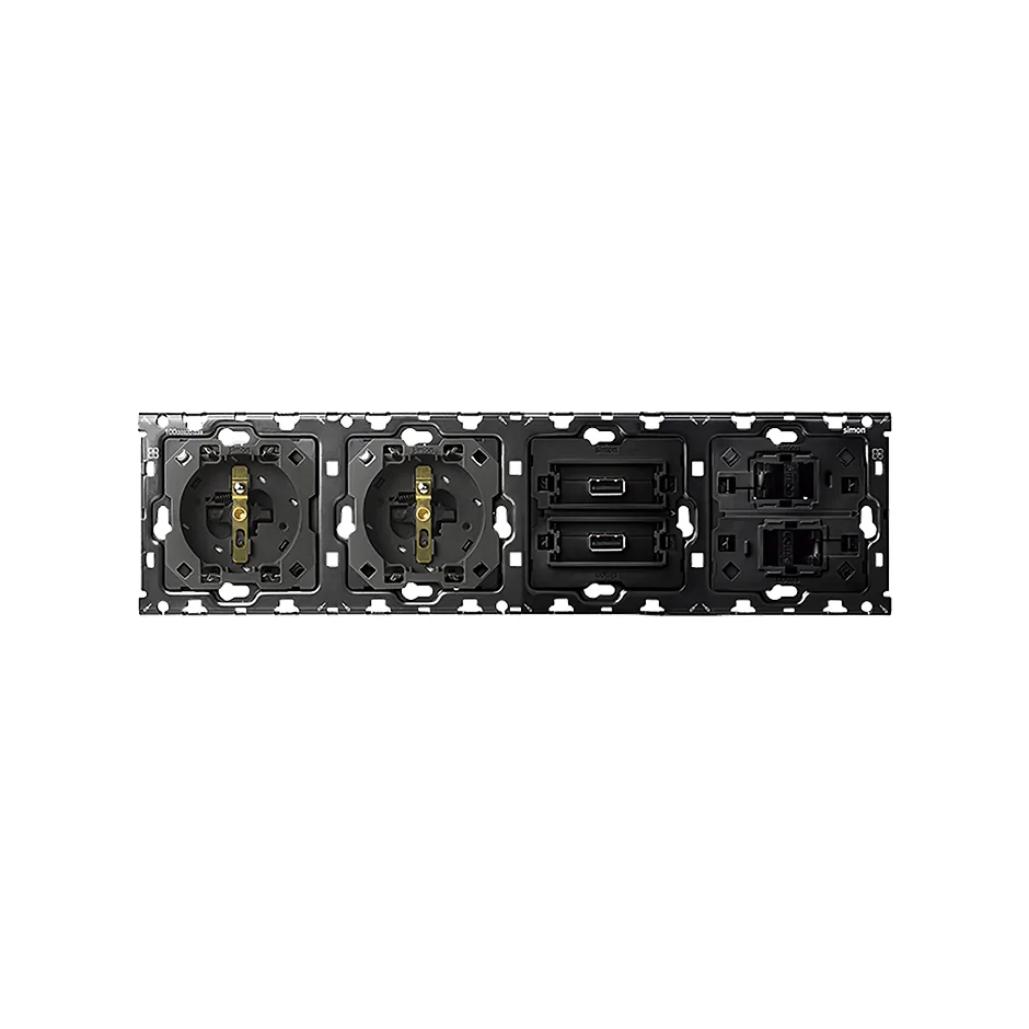 Simon Back kit for 4 elements with 2 2P+E sockets + 1 2xUSB 2.1A double charger with smartcharge + 2 black RJ45 connectors Simon 100
