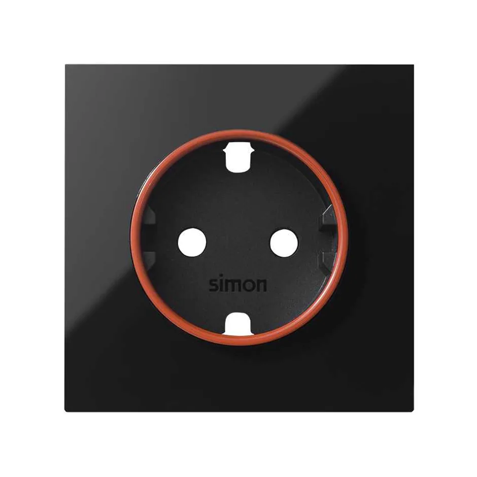 Simon Cover with red ring for gloss black schuko socket Simon 100