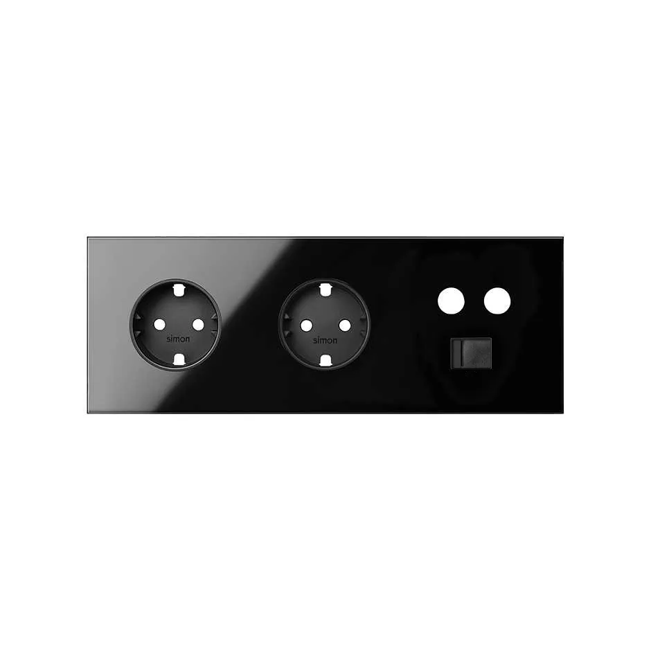 Simon Front kit for 3 elements with 2 German socket outlets and 1 single R/TV+SAT socket with 1 RJ45 connector gloss black Simon 100