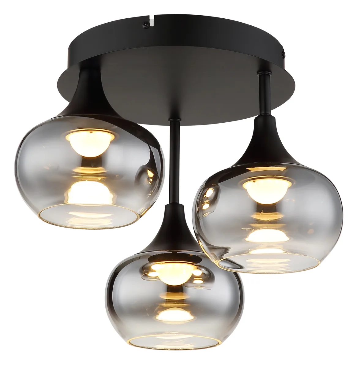 Globo LUI ceiling light - metal black matt - glass smoke colored