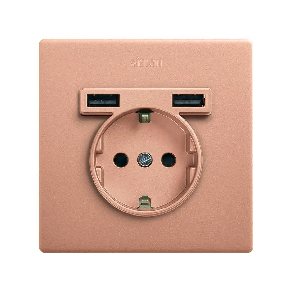 Simon Monoblock kit for 1 element with 1 Schuko socket base and 2 integrated USB chargers copper Simon 270