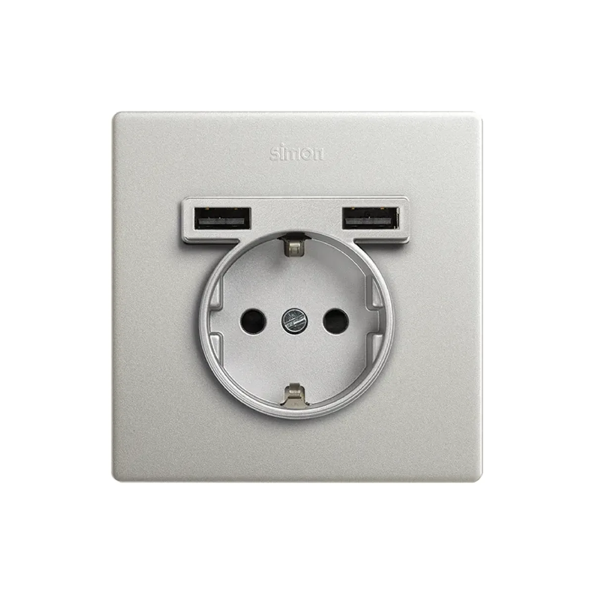 Simon Monoblock kit for 1 element with 1 Schuko socket base and 2 integrated USB chargers aluminium Simon 270