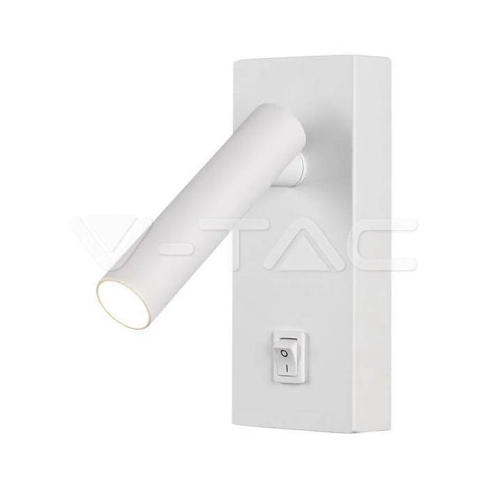 V-Tac 2W LED Wall Mounted Spotlight Square with Switch 4000K White Body