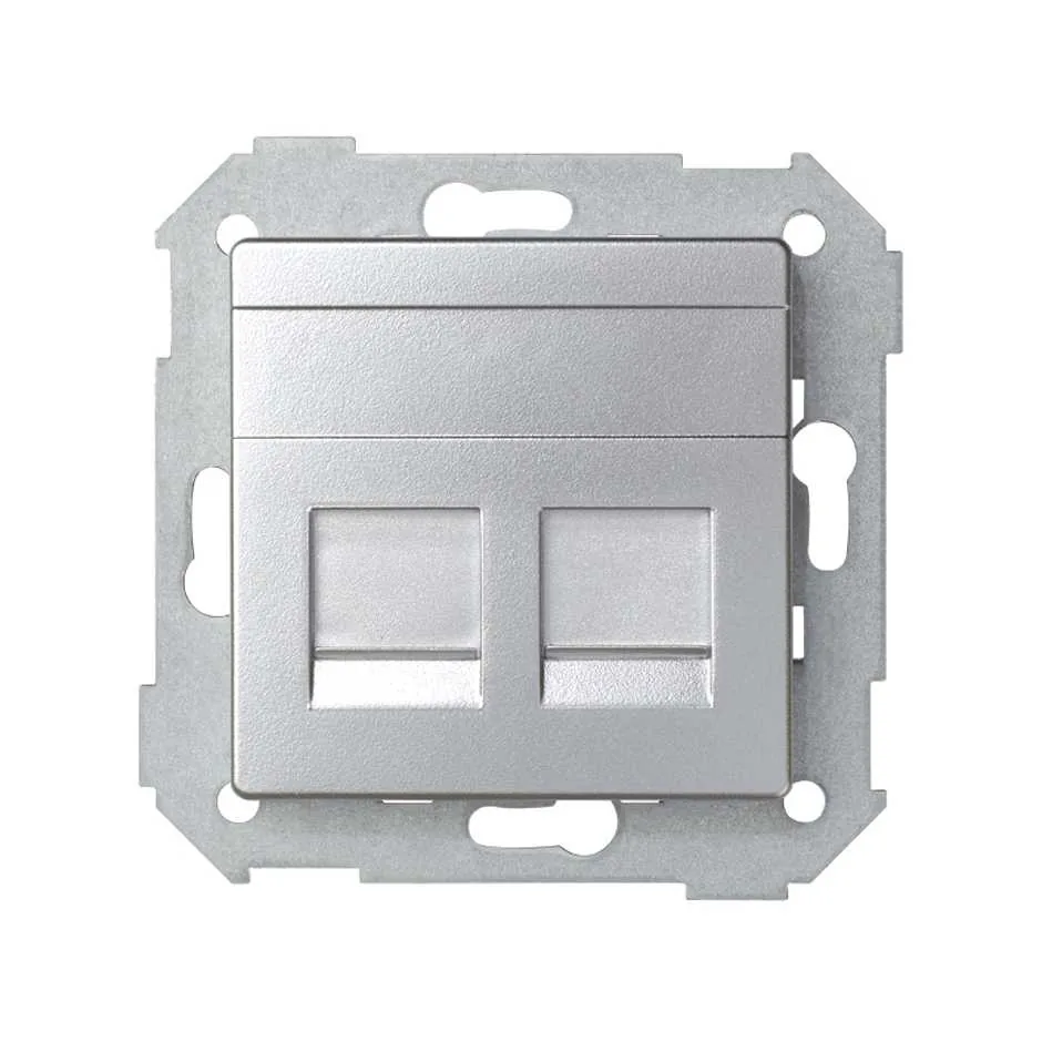 Simon Flat voice and data plate with dust cover for 2 SystimaxÂ® RJ45 connectors aluminium Simon 82