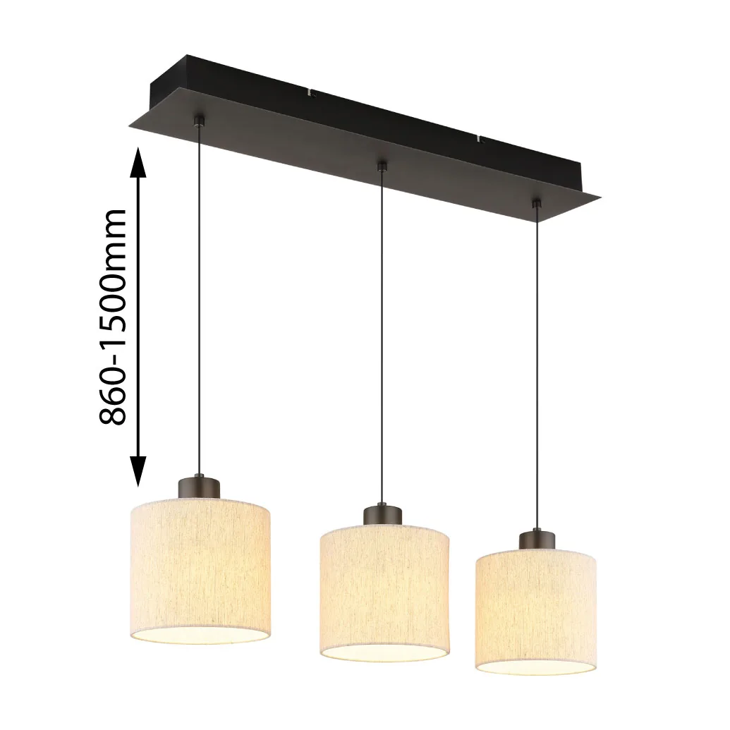 Globo THEA pendant lamp - metal gunmetal matt - linen creme coloured