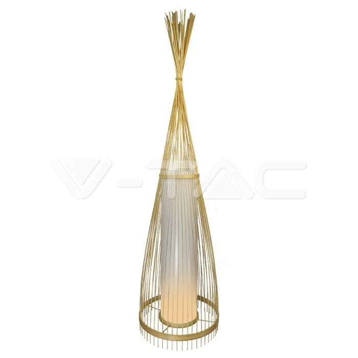 V-Tac Wooden Floor Lamp Rattan Lampshade