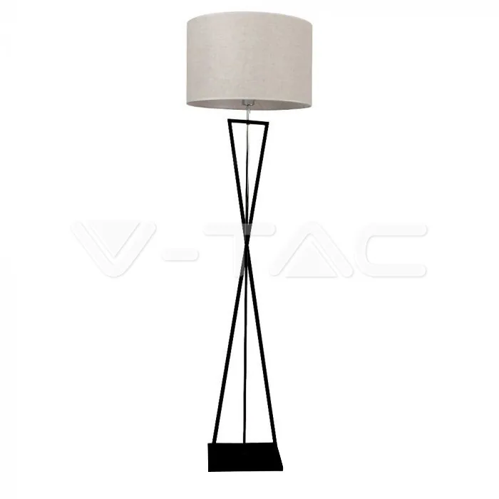 V-Tac Designer Floor Lamp E27 Ivory Round Lampshade Black Metal Canopy Switch