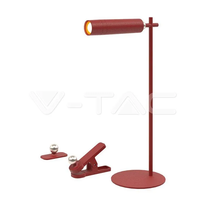 V-Tac 3W LED Magnetic Table Lamp Rechargeable 4000K Red Body