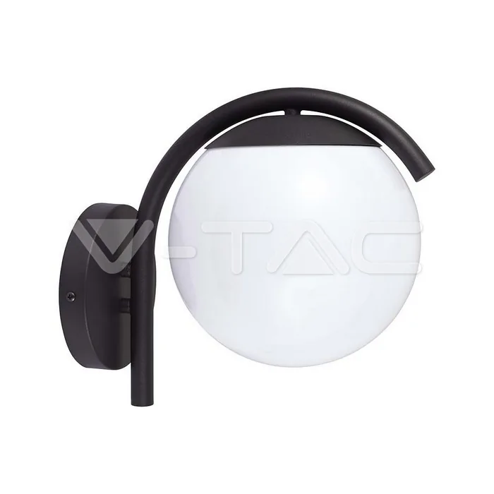V-Tac E27 Wall Lamp Holder Opal PC Matt Black Body