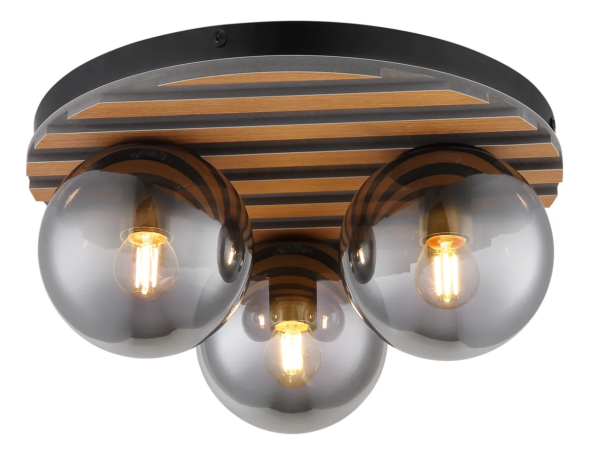 Globo PARSONS ceiling light - metal black matt - glass balls smoke colored Col 54343 3