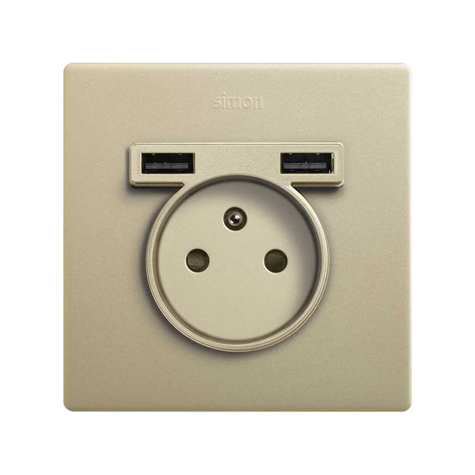 Simon Monoblock Kit French Socket with 2USB charger 1 element champagne Simon 270