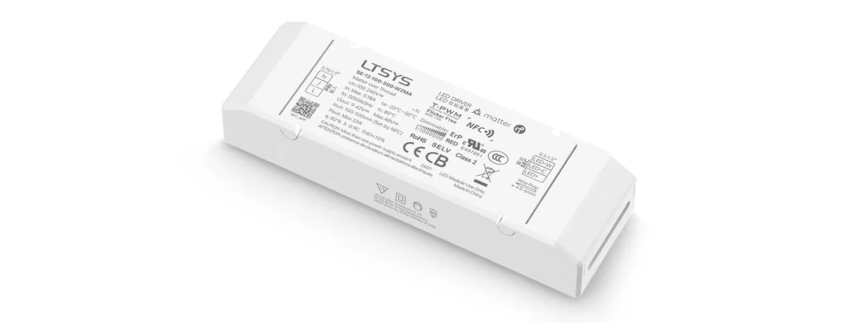 LTECH 12W 100-500mA NFC CC Matter Tunable White LED Driver SE-12-100-500-W2MA