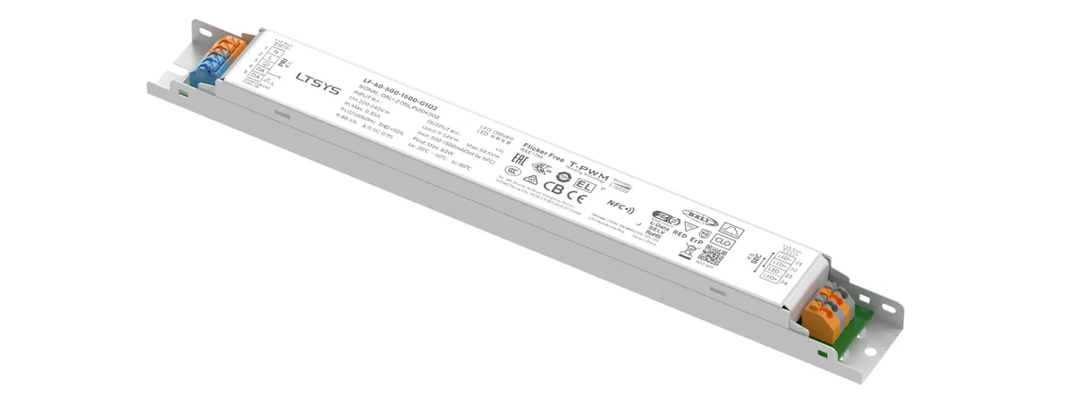 LTECH 60W 500-1500mA NFC DALI-2 DT6 CC Linear Intelligent Driver LF-60-500-1500-G1D2 (Built-in)