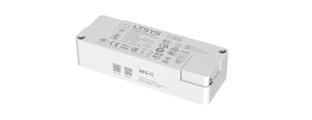 LTECH 45W Ultra-small ON/OFF CC Driver(NFC programmable,Soft start) SN-45-300-1050-G1NF