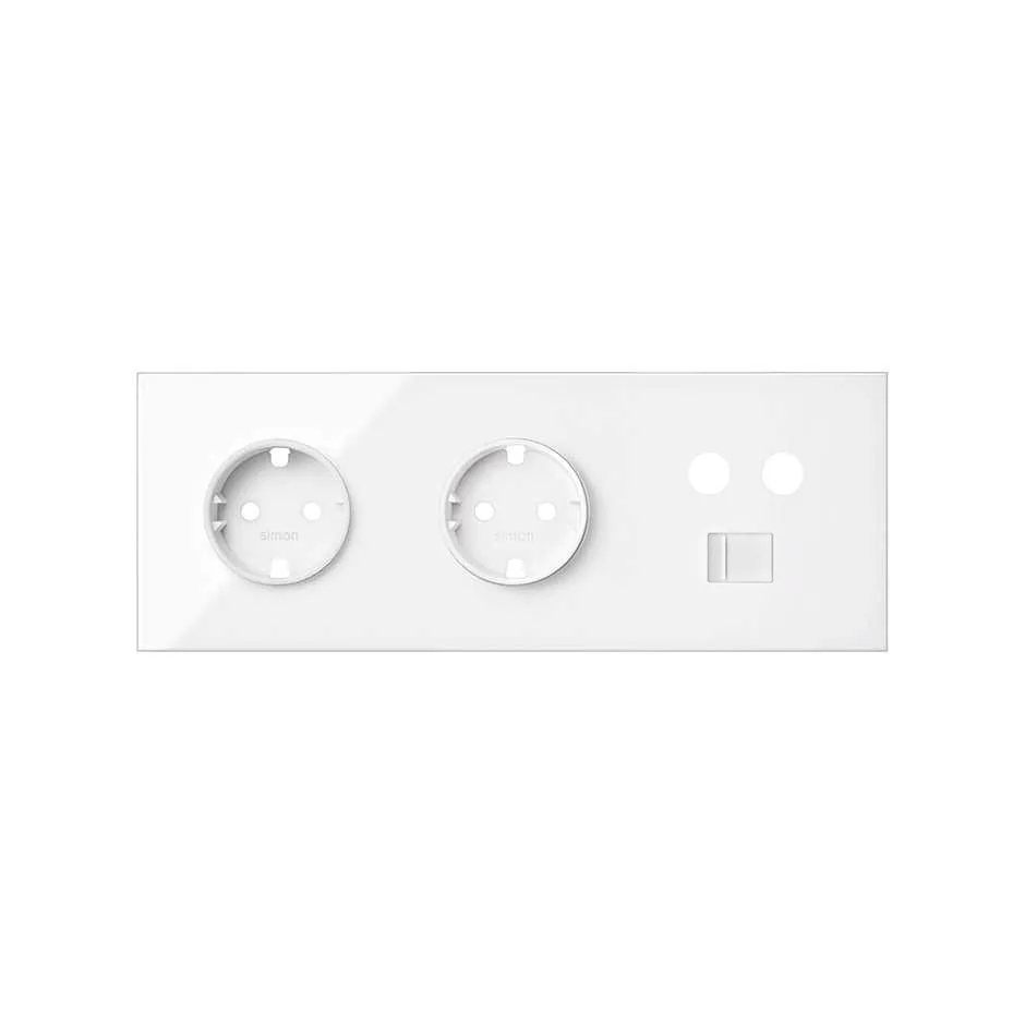 Simon Front kit for 3 elements with 2 German socket outlets and 1 single R/TV+SAT socket with 1 RJ45 connector gloss white Simon 100