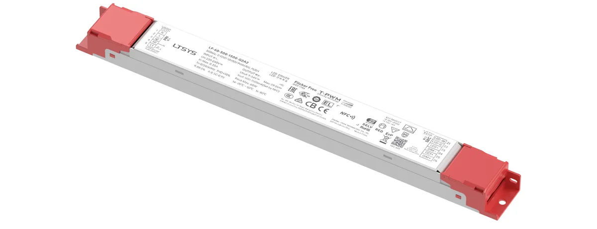 LTECH 60W 500-1500mA NFC 0/1-10V CC Linear tunable white Driver LF-60-500-1500-G2A2 (External)