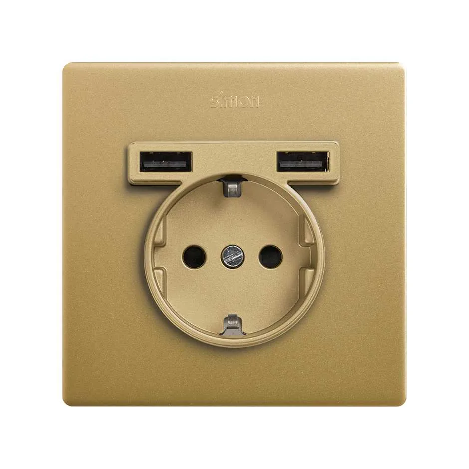 Simon Monoblock kit for 1 element with 1 Schuko socket base and 2 integrated USB chargers gold Simon 270