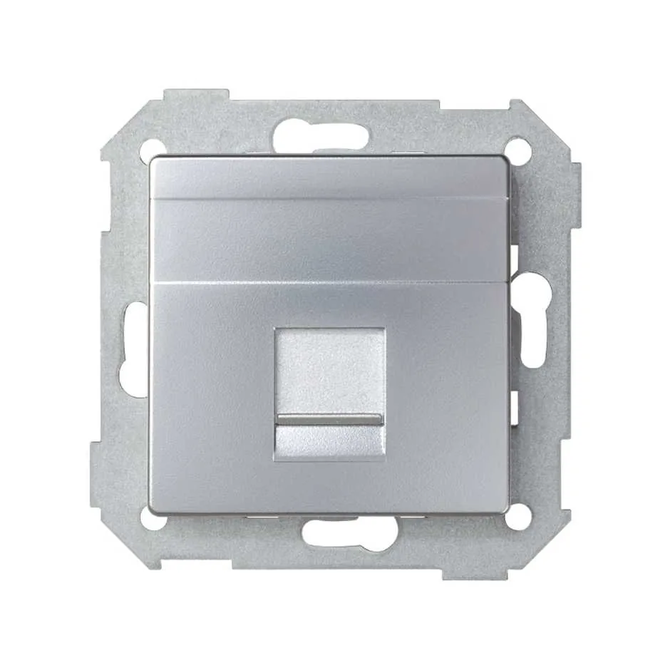 Simon Flat voice and data plate with dust cover for 1 RJ45 connector aluminium Simon 82
