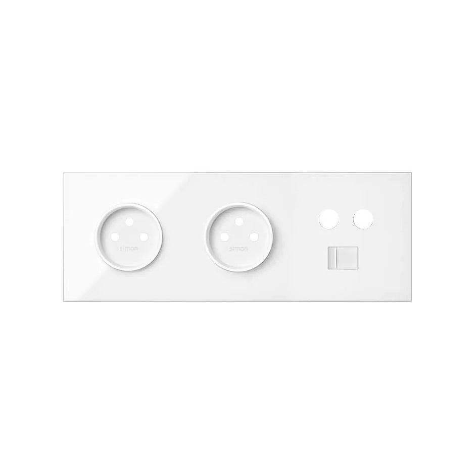 Simon Front face kit for 3 elements with 2 2P sockets and 1 single R / TV + SAT socket with 1 gloss white RJ45 connector Simon 100