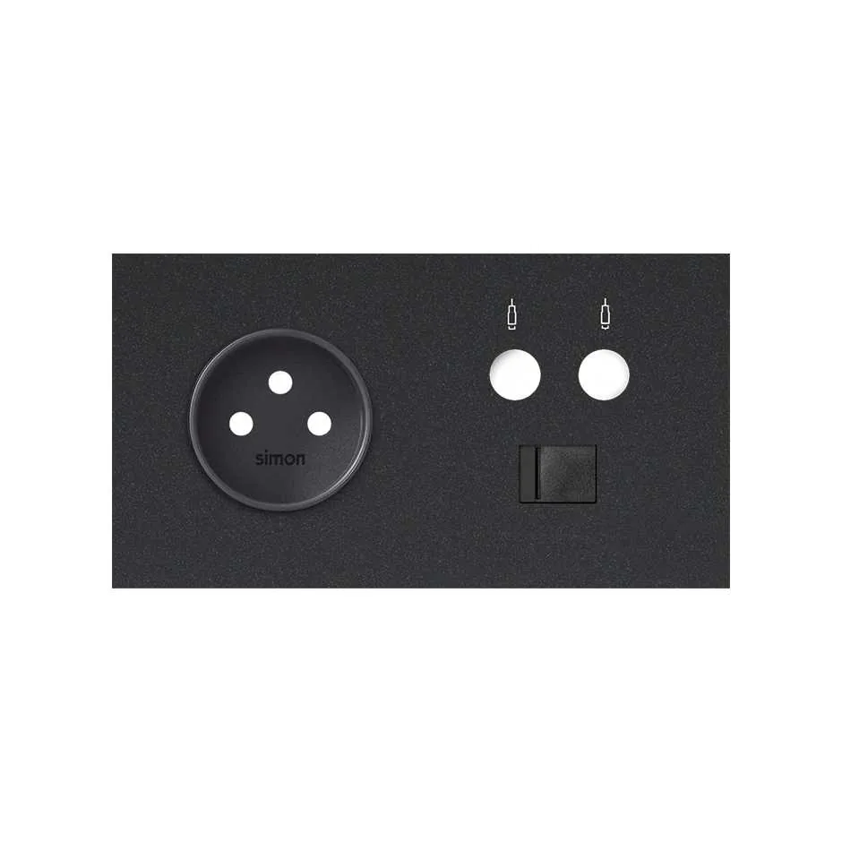 Simon Front face kit for 2 elements with 1 2P socket, 1 single R / TV + SAT socket with 1 RJ45 category 6 UTP connector matt black Simon 100