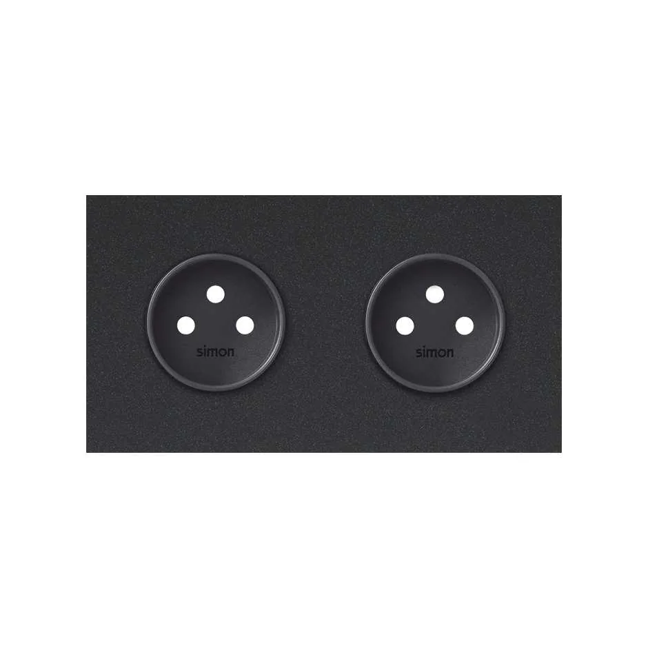 Simon Front face kit for 2 elements with 2 2P sockets, matt black Simon 100