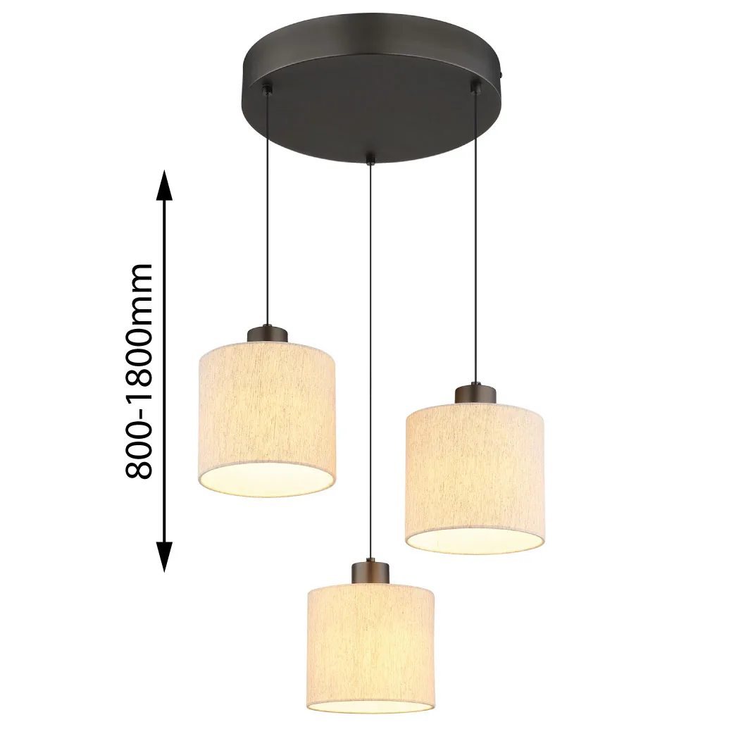 Globo THEA pendant lamp - metal gunmetal matt - linen creme coloured