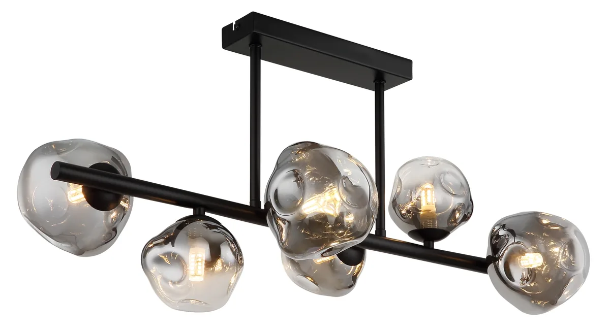 Globo ARIN ceiling light - metal black matt - glass smoke colored