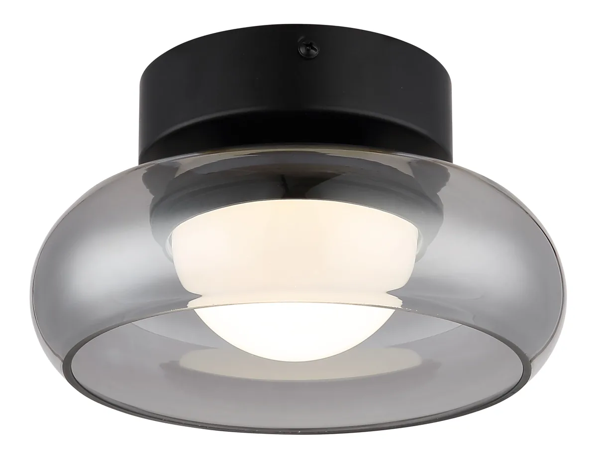 Globo CARLENE ceiling light - metal black matt - glass smoke colored
