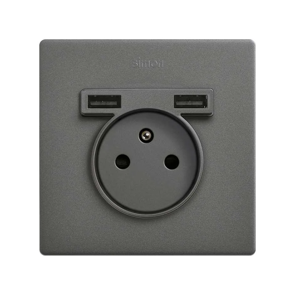 Simon Monoblock Kit French Socket with 2USB charger 1 element titanium Simon 270