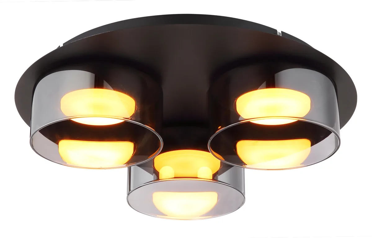Globo HIGGINS ceiling light - aluminium black brushed - glass smoke colored