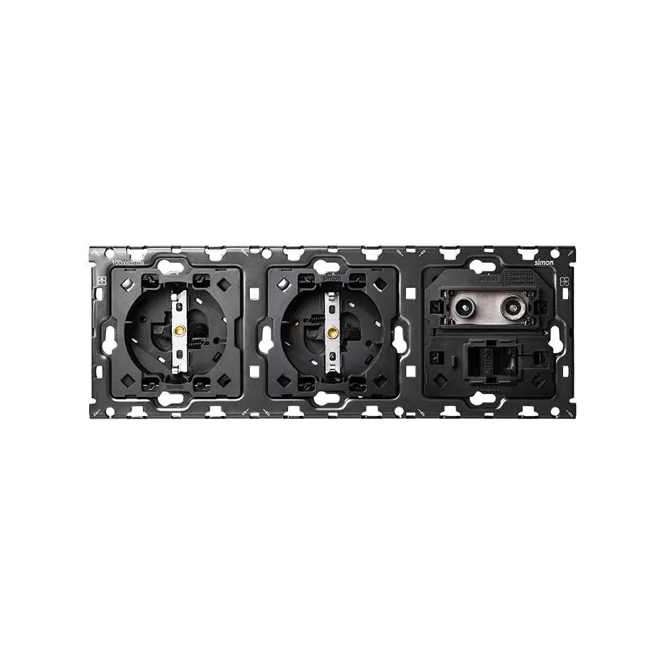 Simon Back kit for 3 elements with 2 Schuko socket outlets and 1 single R/TV+SAT socket with 1 RJ45 connector Simon 100