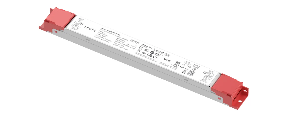 LTECH 60W 500-1500mA NFC 0/1-10V CC Linear Intelligent Driver LF-60-500-1500-G1A2 (External)