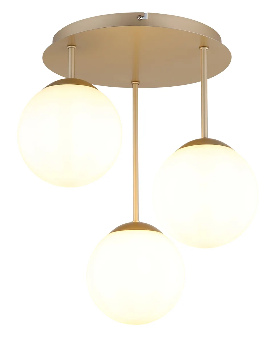 Globo HARMON ceiling light - metal champagne colored matt - glass balls opal