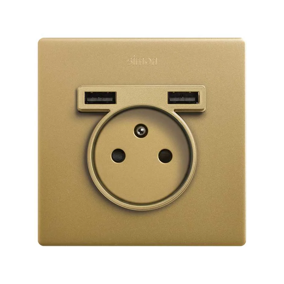 Simon Monoblock Kit French Socket with 2USB charger 1 element gold Simon 270