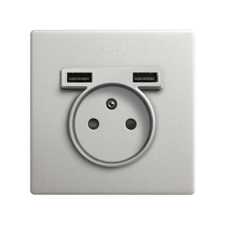 Simon Monoblock Kit French Socket with 2USB charger 1 element aluminium Simon 270