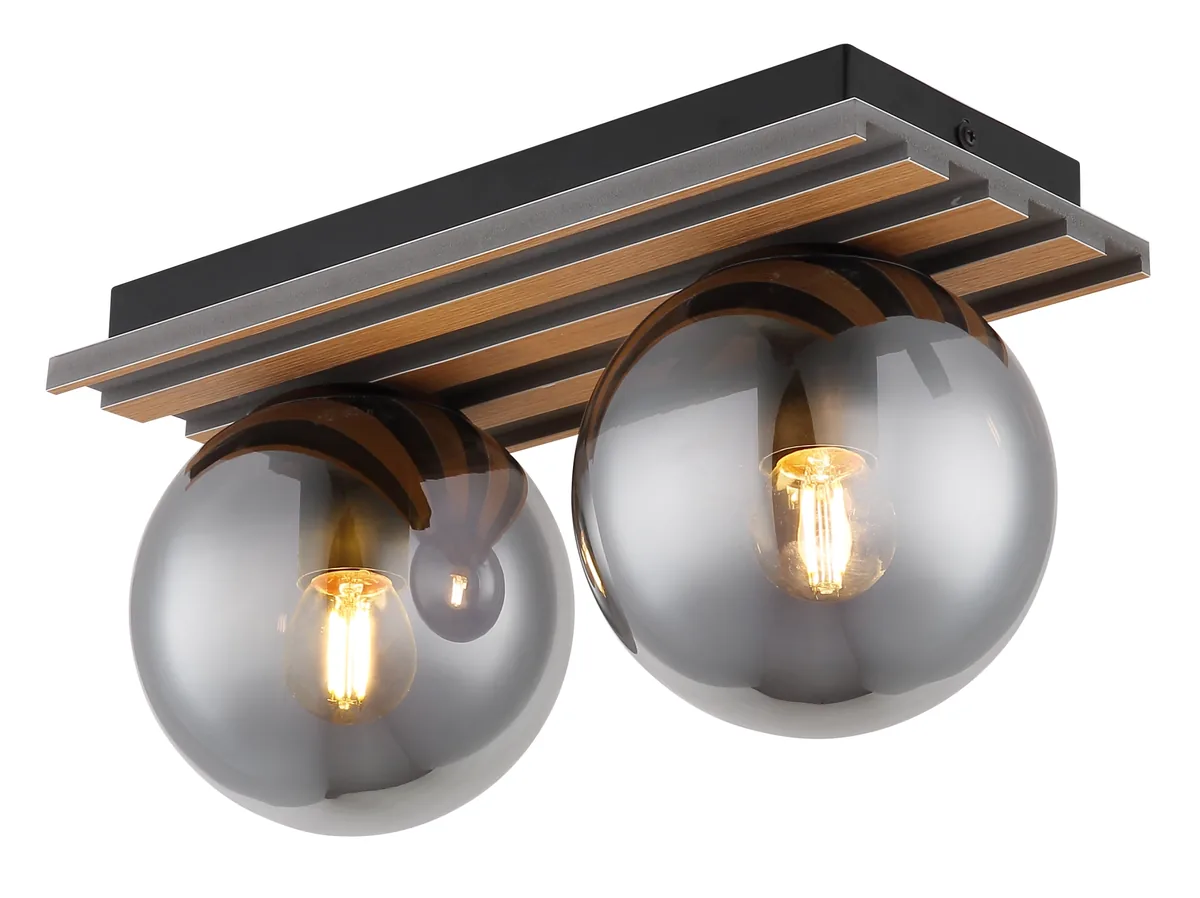 Globo PARSONS ceiling light - metal black matt - glass balls smoke colored Col 54343 2