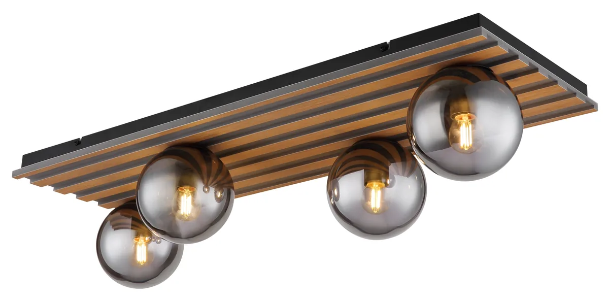 Globo PARSONS ceiling light - metal black matt - glass balls smoke colored