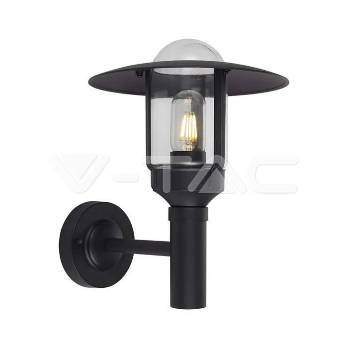 V-Tac E27 Wall Lamp Holder Clear Glass Matt Black Body