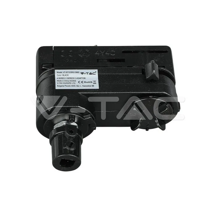 V-Tac 4 Track Light Adaptor Black