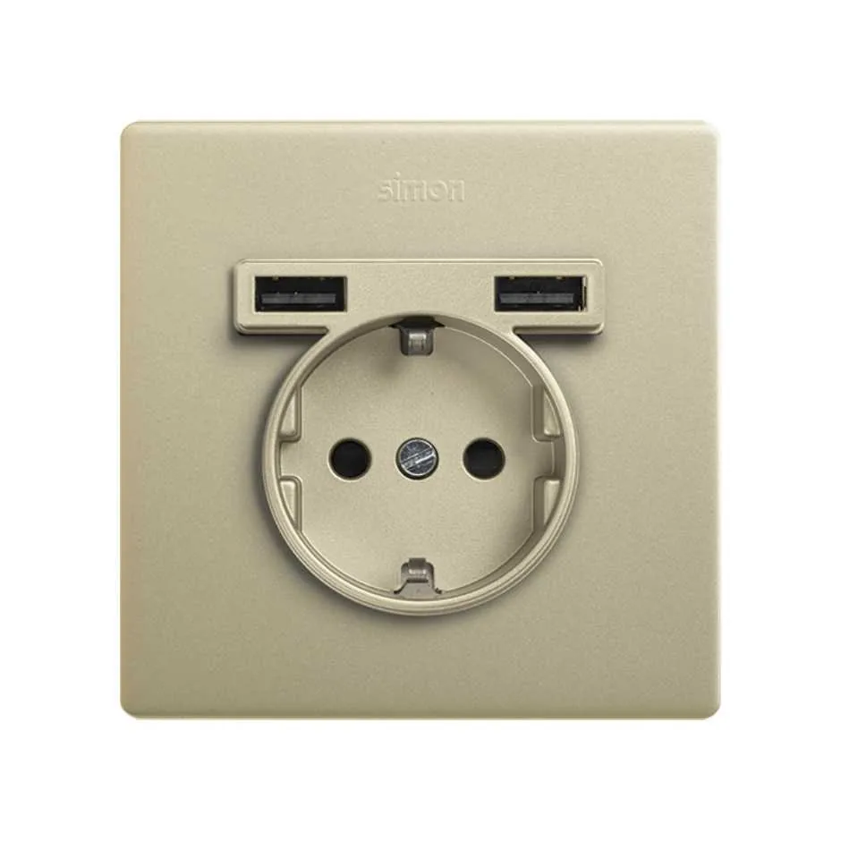 Simon Monoblock kit for 1 element with 1 Schuko socket base and 2 integrated USB chargers bronze Simon 270