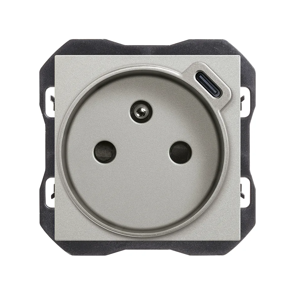Simon French socket 2P+T with C USB charger 10,5W aluminium Simon 270