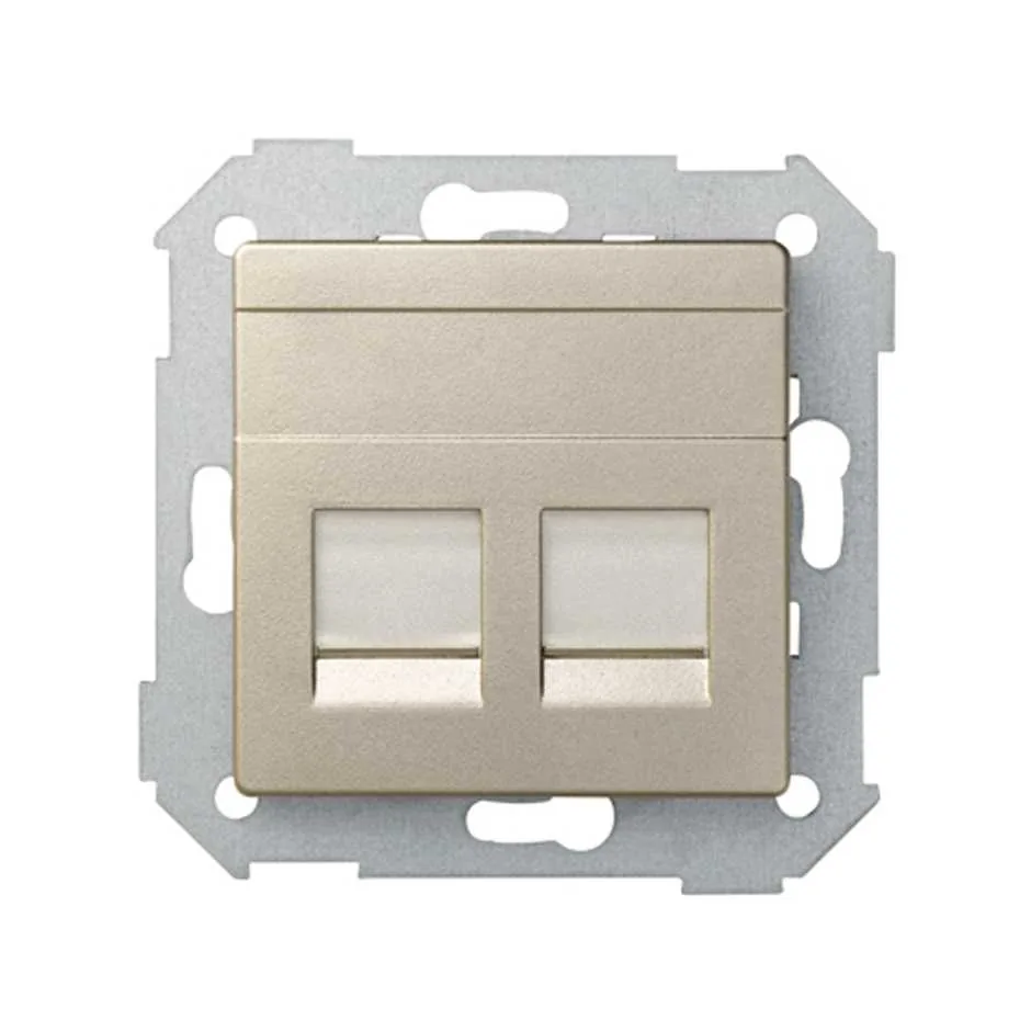 Simon Flat voice and data plate with dust cover for 2 SystimaxÂ® RJ45 connectors champagne Simon 82