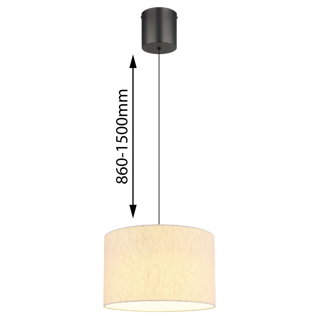 Globo THEA pendant lamp - metal gunmetal matt - linen creme coloured