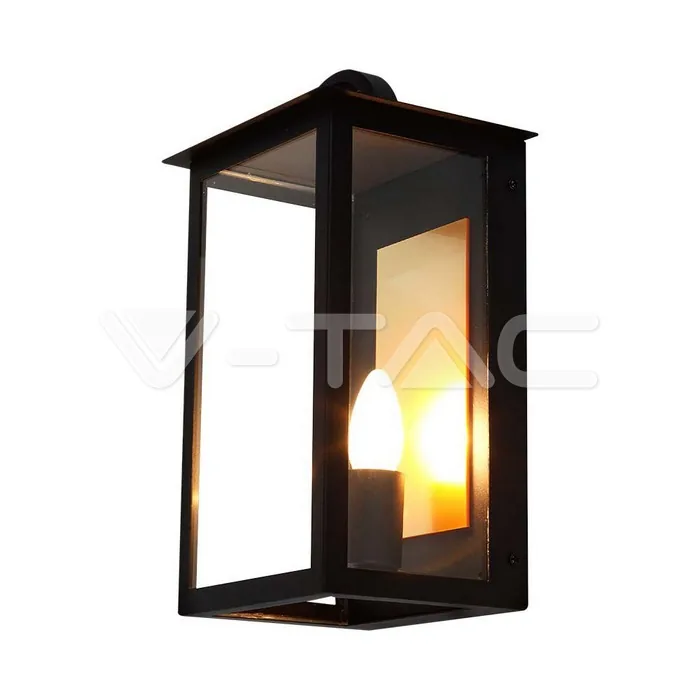 V-Tac Wall Lamp with E14 Holder Black Body Clear Glass IP65