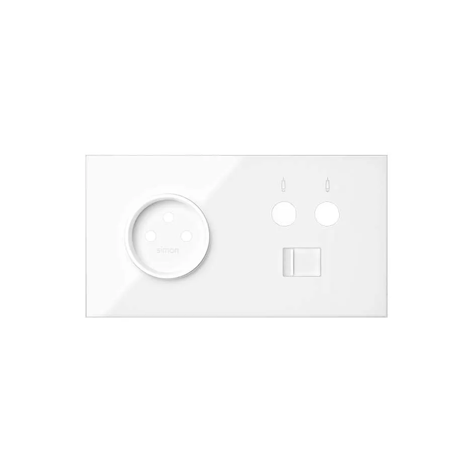 Simon Front face kit for 2 elements with 1 2P socket, 1 single R / TV + SAT socket with 1 RJ45 category 6 UTP connector gloss white Simon 100