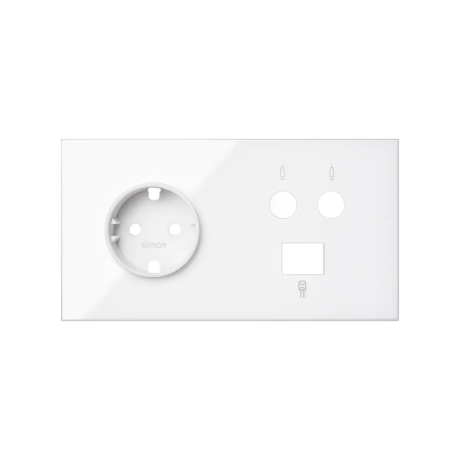 Simon Front kit for 2 elements with 1 German socket outlet, 1 single R/TV+SAT socket with 1 RJ45 6 UTP connector gloss white Simon 100